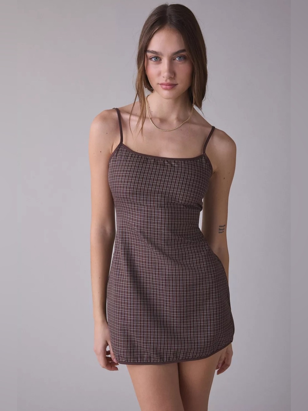 LIONESS | VOYAGE MINI DRESS | CHOCOLATE PLAID | 1B